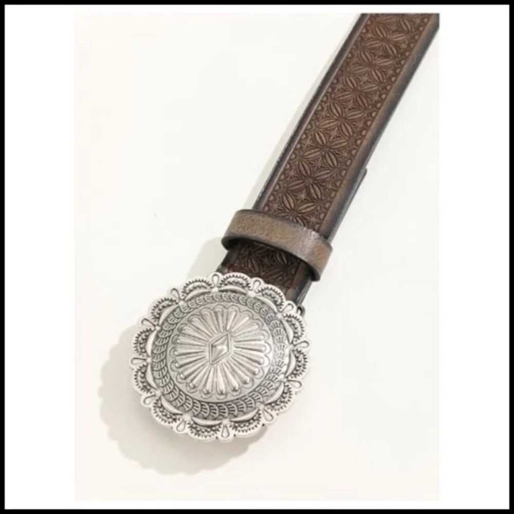 Vintage Embossed Leather Belt Western Cowgirl Chic Y2K Retro Wide Belt